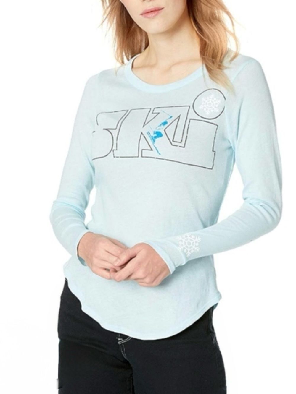 Chaser Gauzy Cotton Ski Long Sleeve Light Blue Shirt Women’s Medium